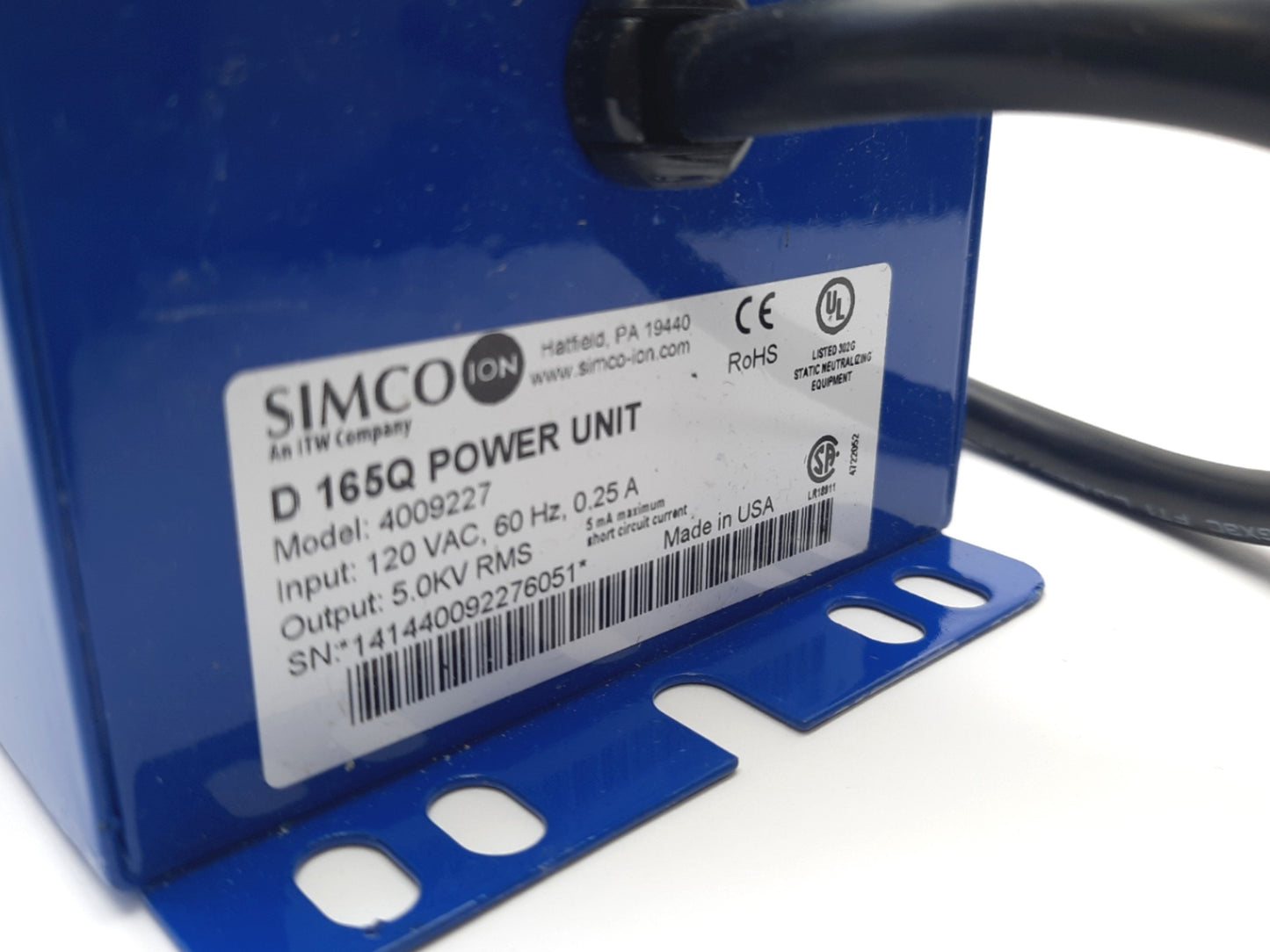 New Simco D 165Q Power Unit For Static Control Device 120VAC 60Hz 0.25A 5.0KV RMS