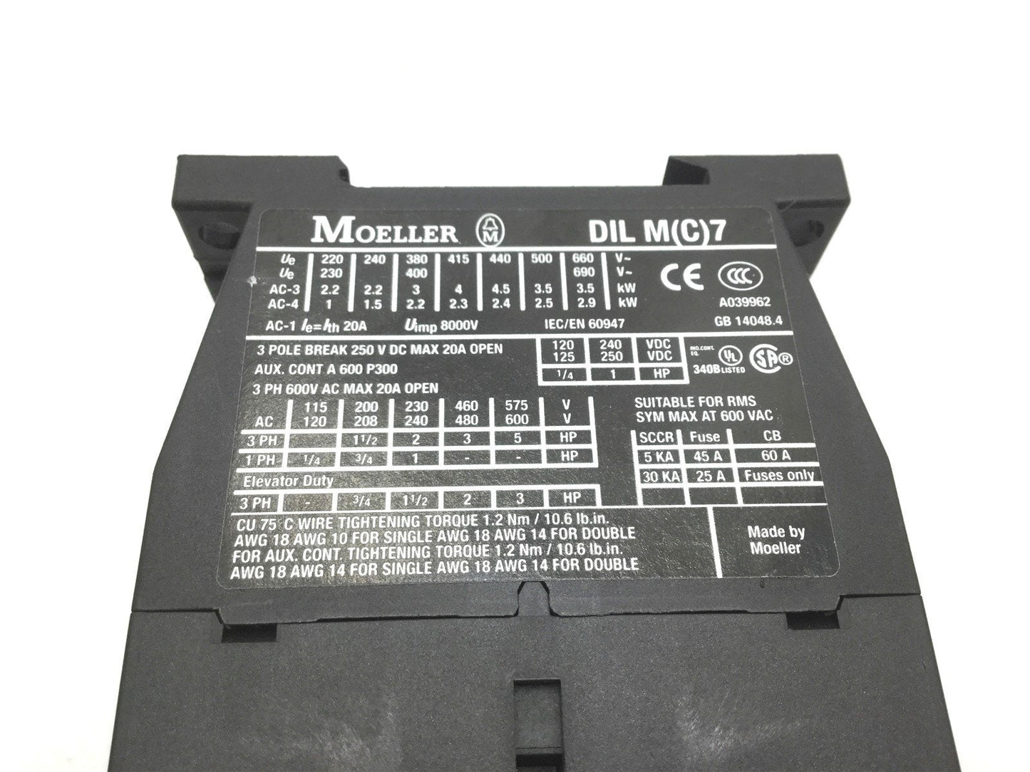 Used Eaton Moeller DILM7-01 Contactor 3-Pole 24VDC With DILM12-XSPD Diode Suppressor