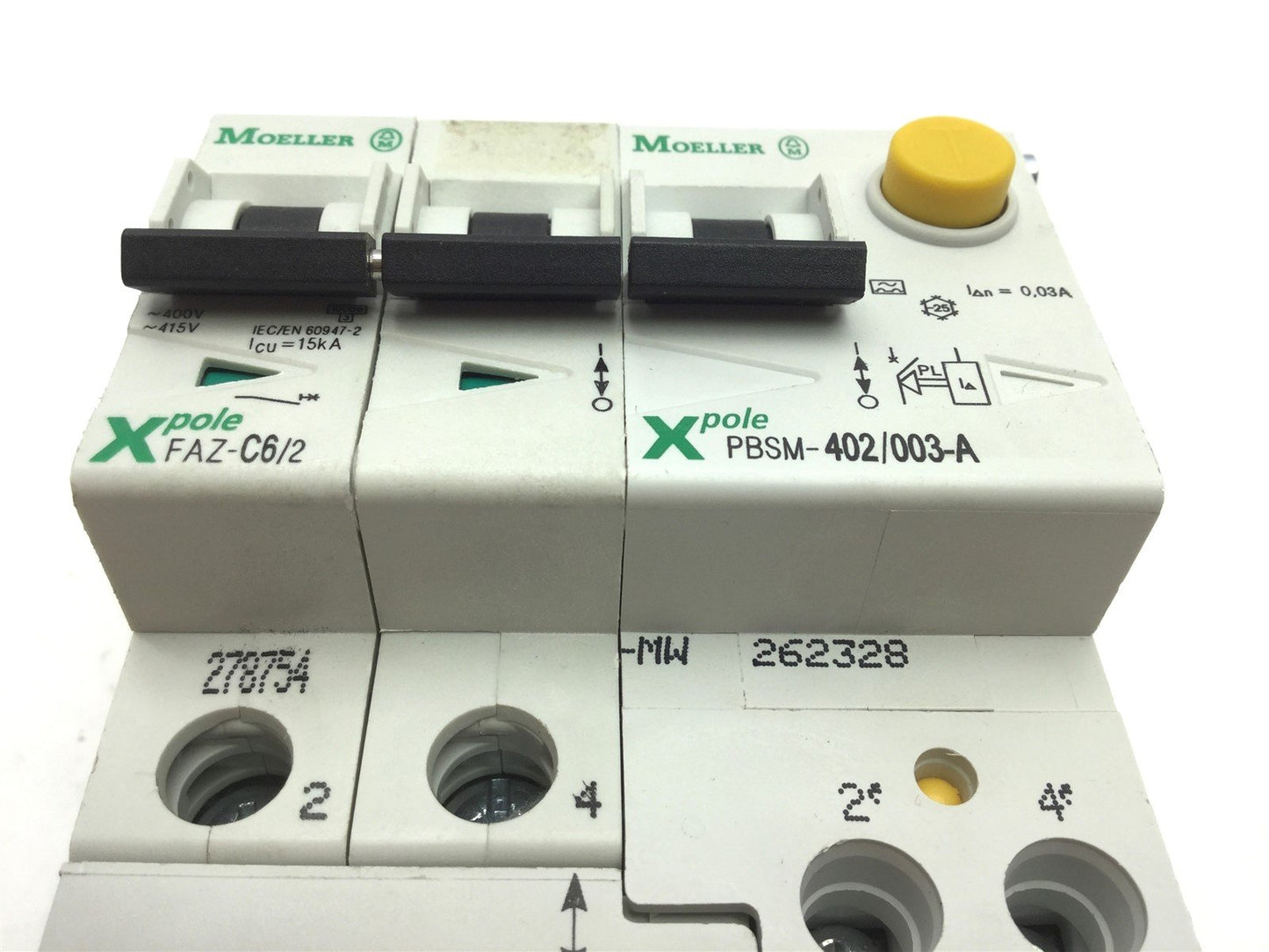 Used Moeller PBSM-402/003-A Switch With FAZ-C6/2 Circuit Breaker 6A 277/480VAC
