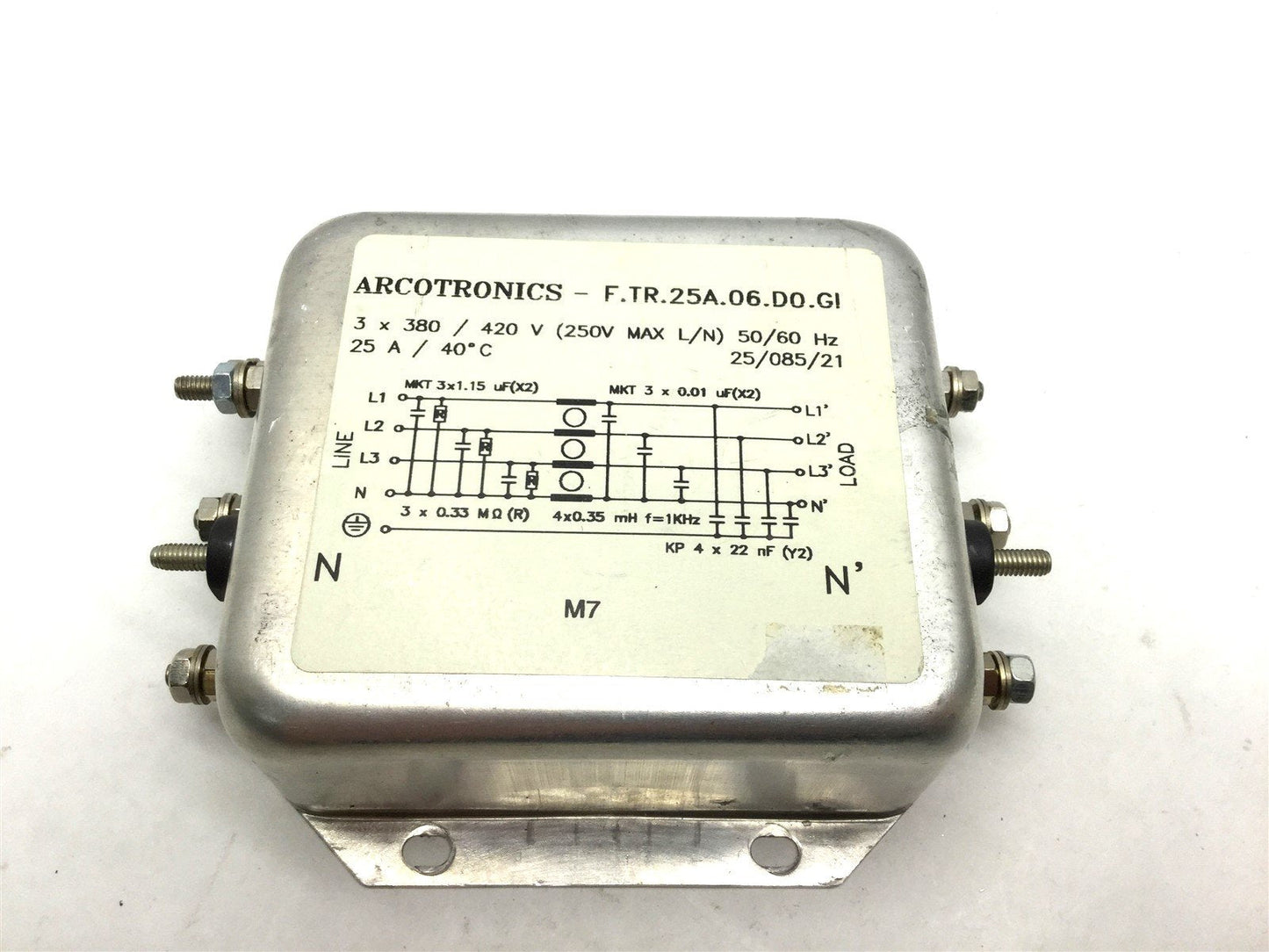 Used Arcotronics F.TR.25A.06.D0.GI Power Line Filer 3x 380/420V 250V Max 50/60 Hz 25A