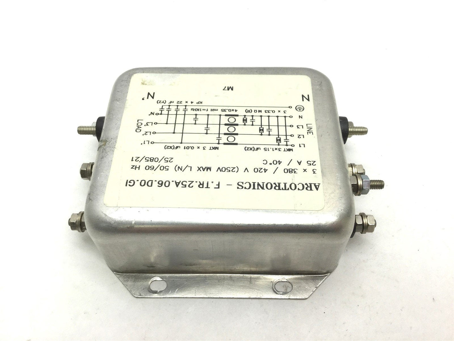 Used Arcotronics F.TR.25A.06.D0.GI Power Line Filer 3x 380/420V 250V Max 50/60 Hz 25A