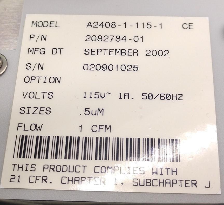 Used Met One A2408-1-115-1 Particle Counter, 115 Volts, 1A, 50/60Hz, Sizes: .5uM