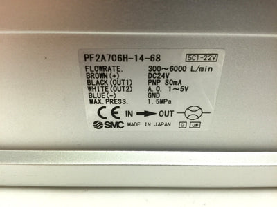 New SMC PF2A706H-14-68 Digital Flow Switch, 300-6000 L/min, 24VDC PNP, 1.5 MPa