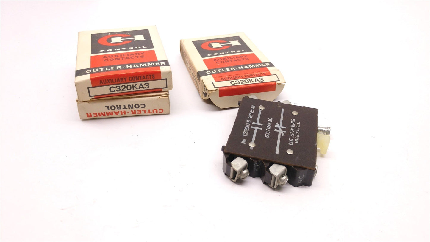 New – Open box Lot of 3 In Box Cutler-Hammer C320KA3 Auxiliary Contacts Series A2