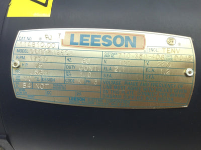 Used Leeson C6T17NB60B AC Motor, Voltage: 127-220VAC 60Hz, Shaft: 5/8" Diameter