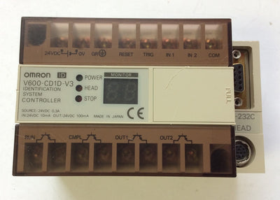 Used Omron V600-CD1D-V3 Identification System Controller Input: 24VDC 10mA DIN Mount