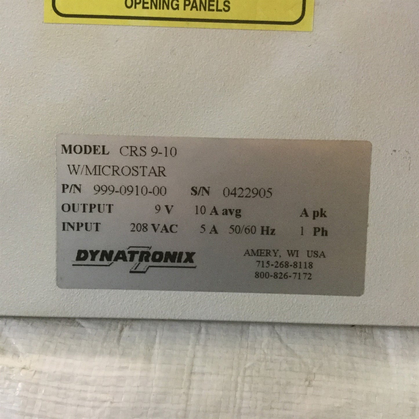 Used Dynatronix CRS9-10 DC Power Supply, Out: 9V 10A w/Microstar & PLC Option Analog