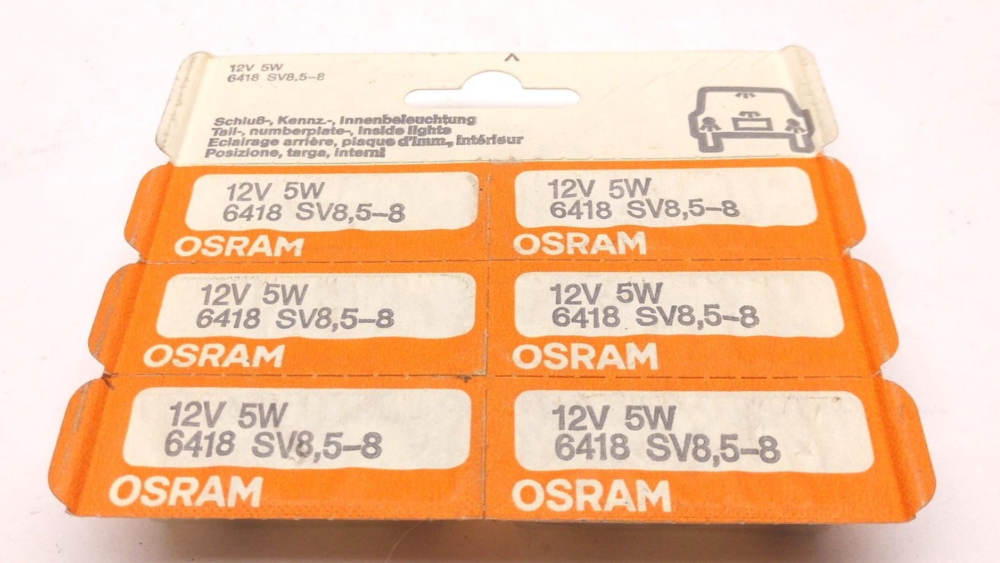 Used Lot Of 6 In Box Osram 6418 SV8,5-8 Car Light Bulb, 12V 5W