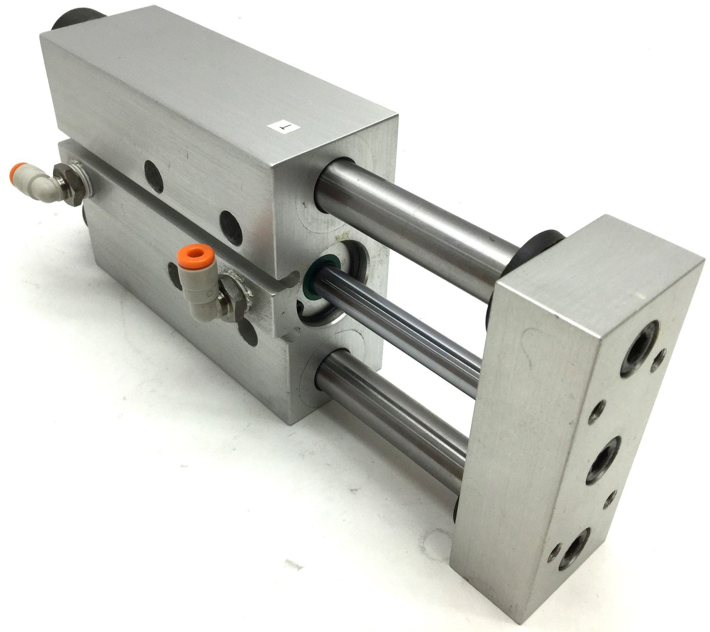 Used Guided Cylinder, Travel: 1.9", Bore~ 0.9", Fittings: 1/8" One Touch Fittings