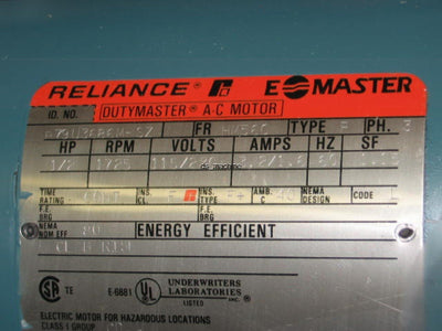 New Reliance Electric E Master AC Motor B79U3686M-SZ 3, 1/2 HP, 115/230V