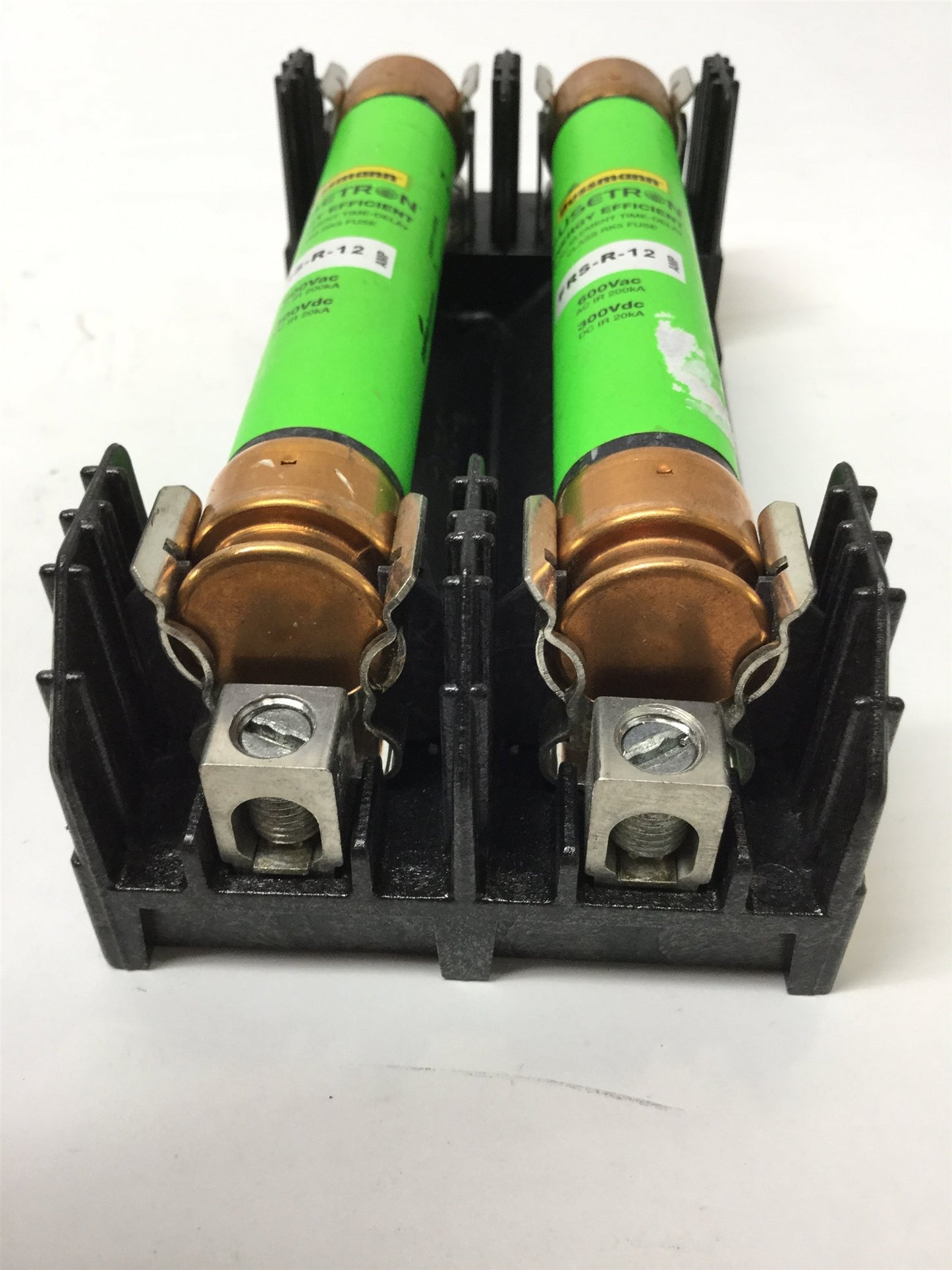 Used Bussmann R60030-2CR Fuse Holder Block 2-Pole 30A 600V 2x FRS-R-12 Time Delay 12A