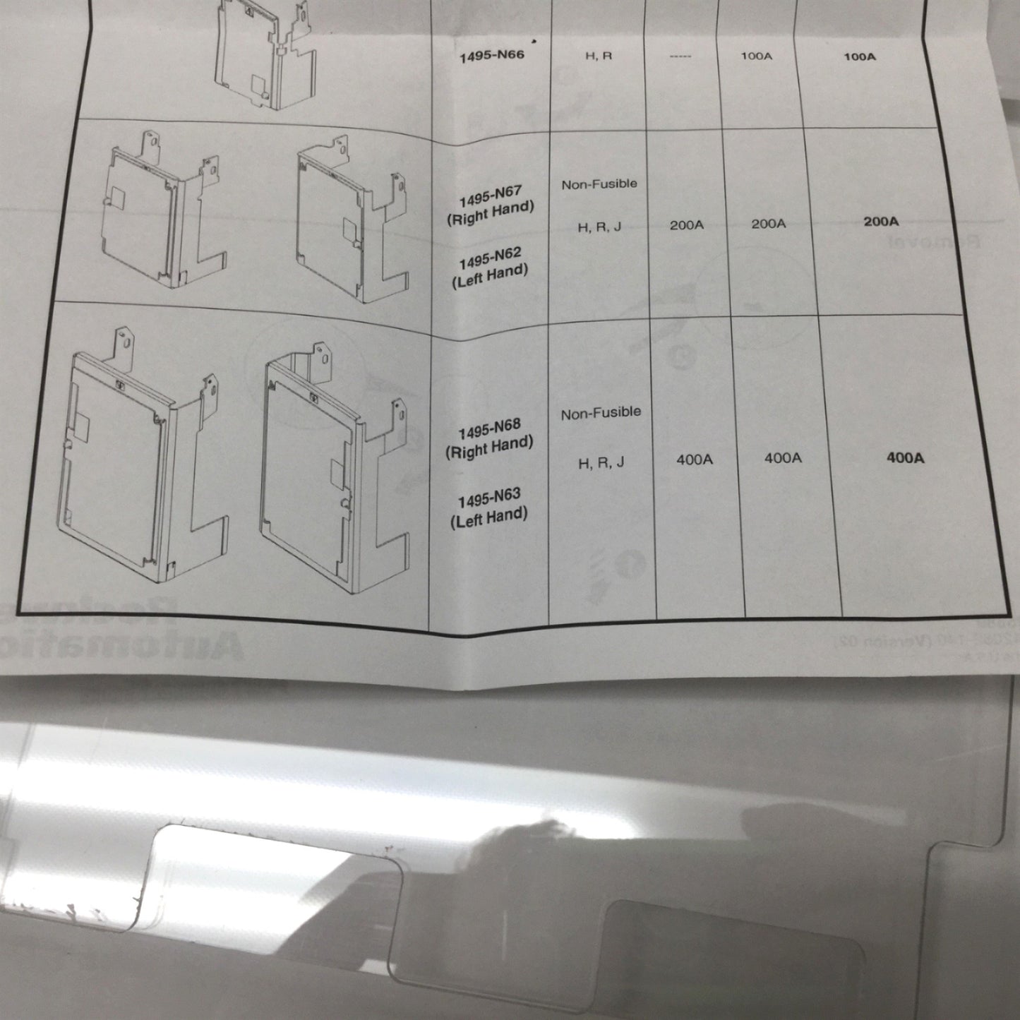 Used Allen Bradley 1495-N63 Disconnect Switch Fuse Cover 400A, w/ Door, Left-Hand