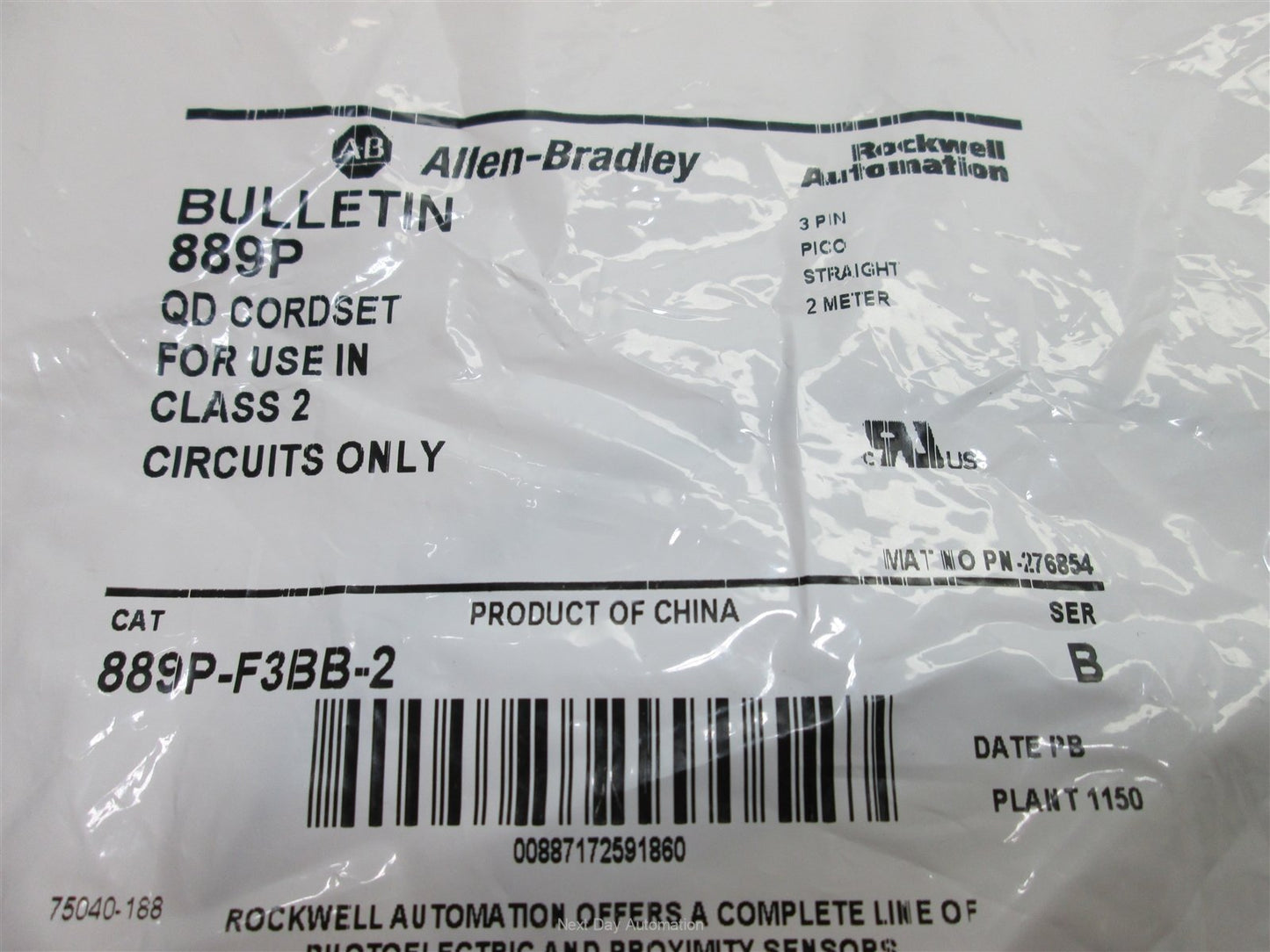 New Allen Bradley 889P-F3BB-2 Quick-Disconnect Cable, Pico Straight Connection