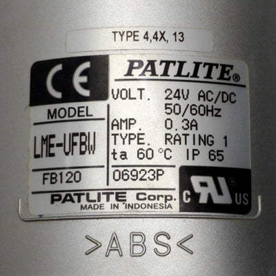 Used Patlite LES-UFBW Signal Tower Red Amber Green Flashing Alarm 24VAC/DC w/Mount