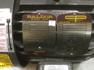 Used Baldor CP3660T-4 AC Motor 3HP 460VAC 3? 182T 3600RPM TEFC Marine+Chemical Grade1