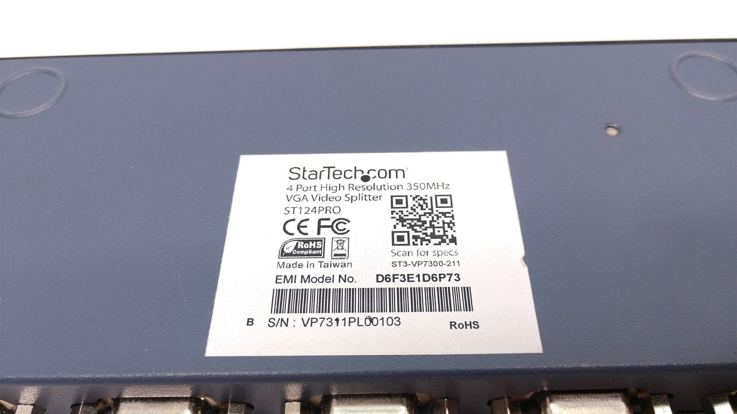 Used StarTech ST124PRO 4 Port High Resolution 350MHz VGA Video Splitter