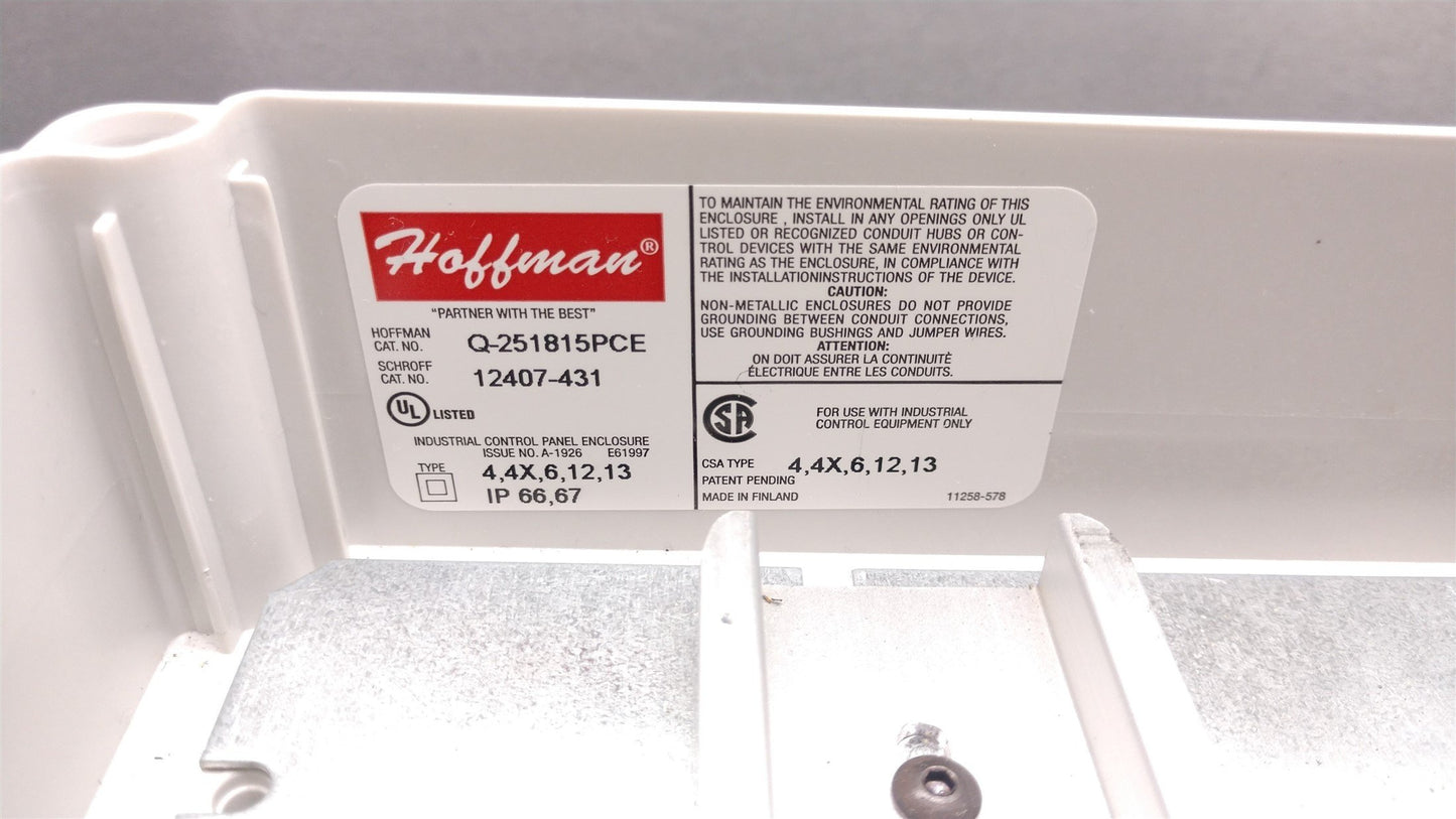 Used Hoffman Q-251815PCE Industrial Control Panel Enclosure, Type: 4, 4X, 6, 12, 13