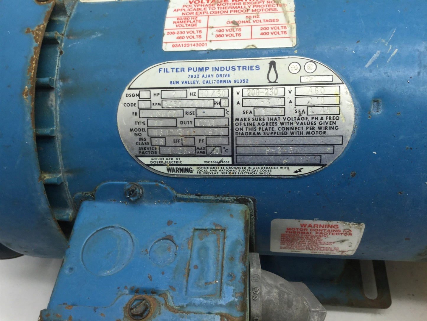 Used Penguin P-2B Vertical Pump & Motor, 112GPM, 2HP, 69' Head, 208-230/460VAC