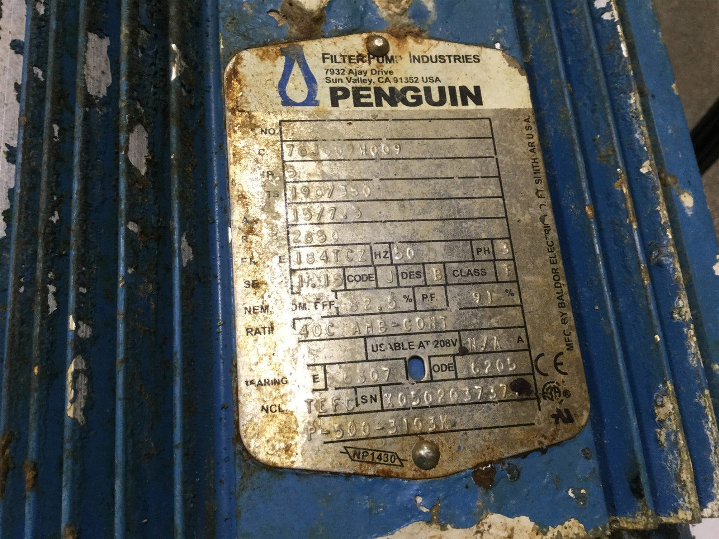 Used Penguin P-5CK Vertical Pump & Motor, 208-230/460VAC, 5HP, 122' Head, 172GPM
