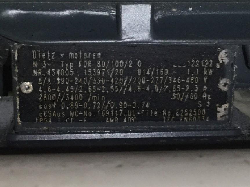 Used Höllmüller HSTP2 Immersion Pump 1.1/50 VK 200-460VAC 60Hz 2P, Dietz Motor