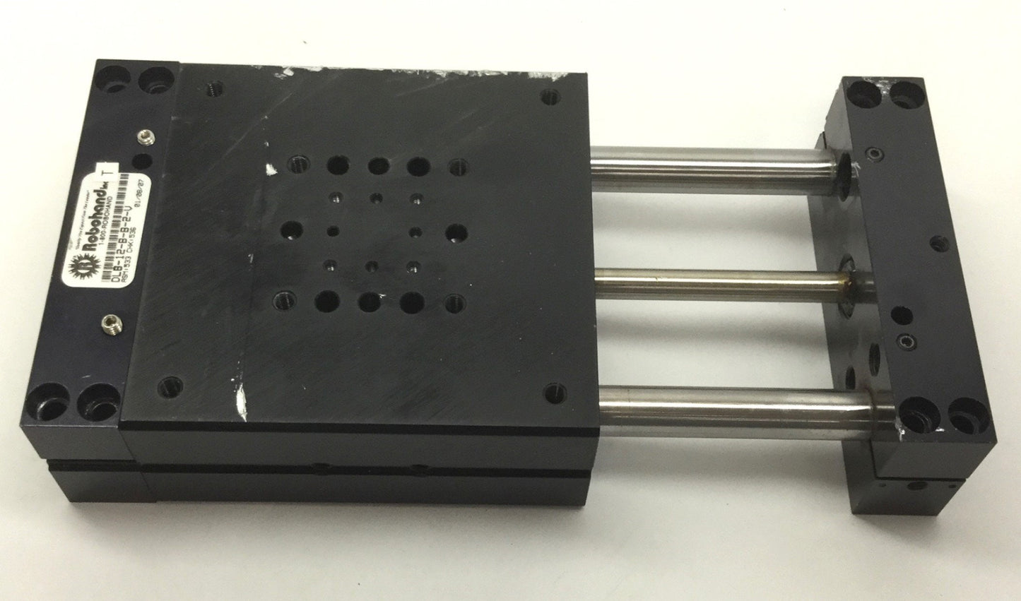 Used Robohand DLB-12-B-B-2-V Pneumatic Base Slide, Bore: 1", Stroke: 2.5", 10-32 M5