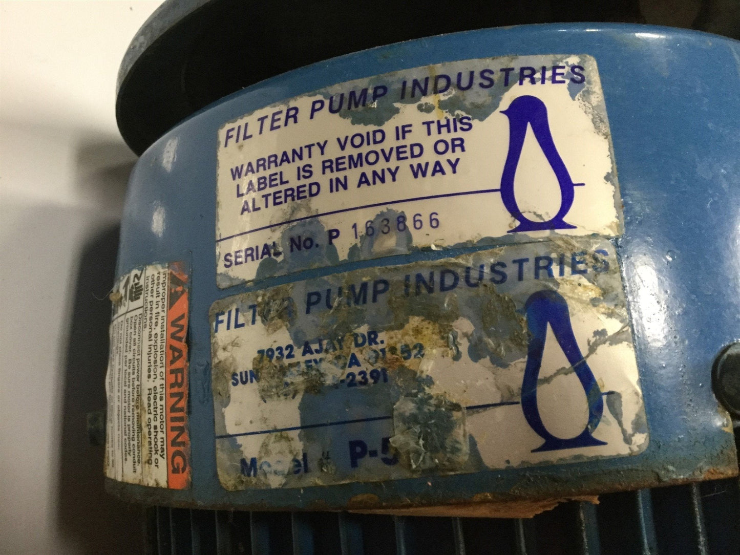 Used Penguin P-5B Vertical Pump & Motor 208-230/460V, 172GPM, 5HP, 122' Head