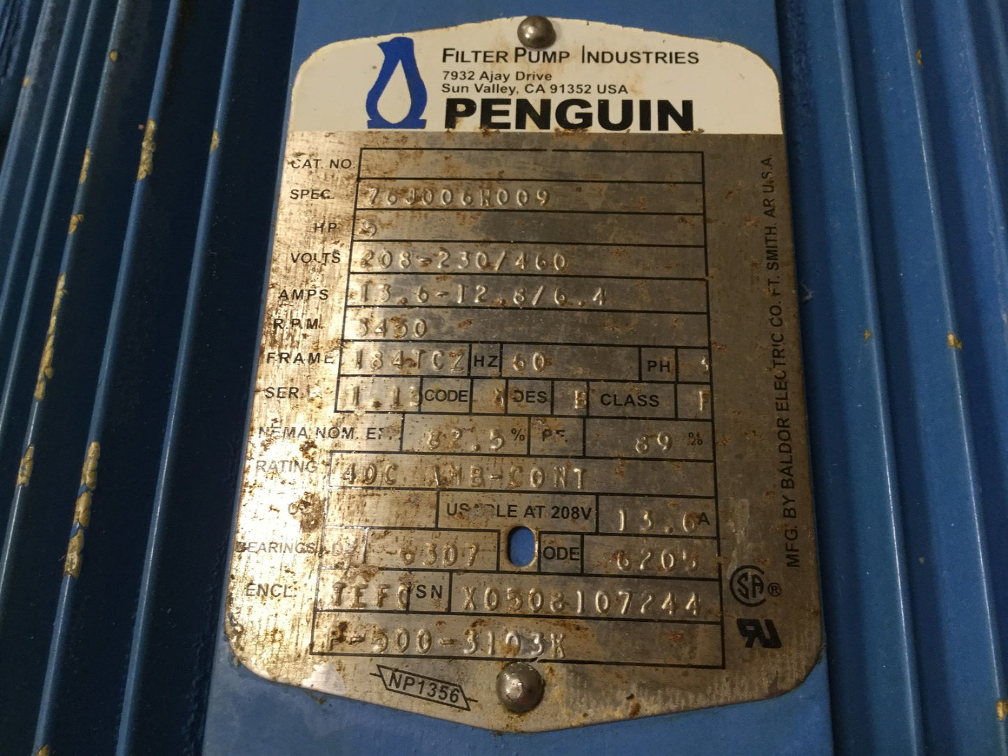 Used Penguin P-5CK Vertical Pump & Motor, 172GPM, 5HP, 190/380VAC, 122' Head