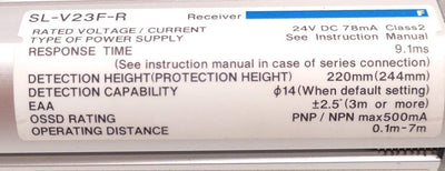 Used Keyence SL-V23F-R Light Curtain Receiver 24VDC Response Time: 9.7ms Missing Lugs