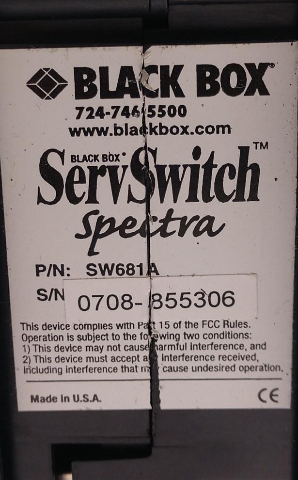Used BlackBox SW681A ServSwitch Spectra 2 Port KVM Fd, w/ Switch Mod, See Pictures