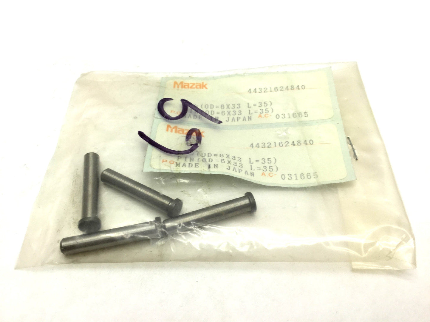 New Lot of 4 Mazak 44321624840 Pins Length: 35mm Diameter: 6mm CNC Machinery