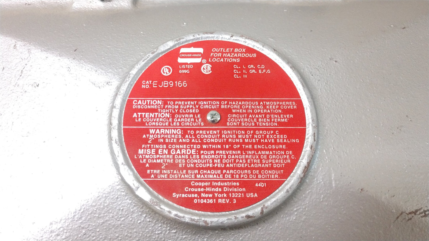 Used Crouse-Hindes EJB9166 Cast Iron Junction Box for Hazardous Locations 9 x 16 x 6