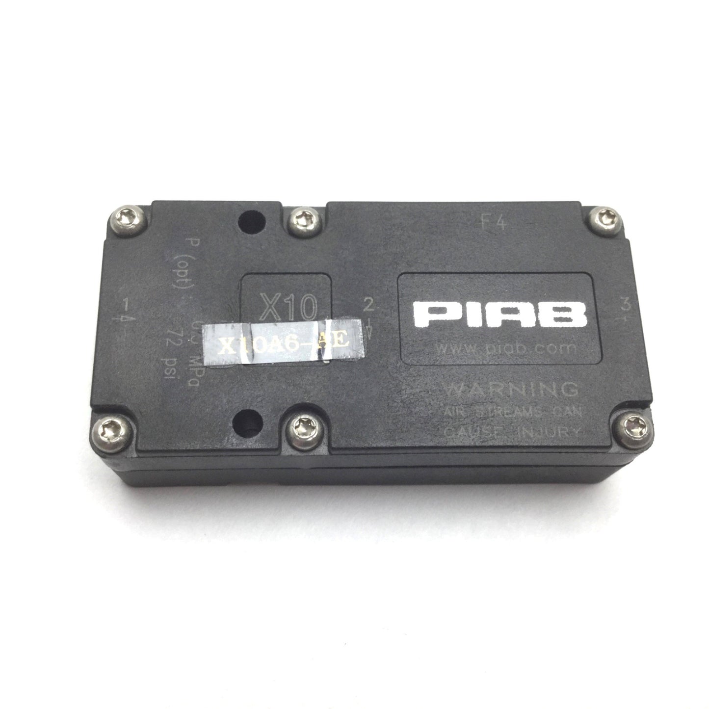 Used PIAB X10A6-AE Vacuum Generator Pump, EPR Seals, 87psi Max, 1/8" NPT and M5 Ports