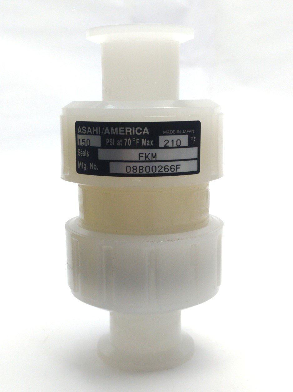 Used Asahi 08B00266F Ball Check Valve, 150PS,I 1" Maxi Sanitary Clamp, PVDF, FKM Seal