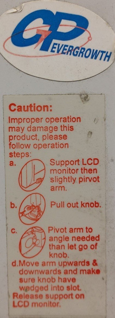 Used GP Evergrowth LCD/PC/TV Monitor Wall Mount Arm, Vesa Monitor Mount: 75mm