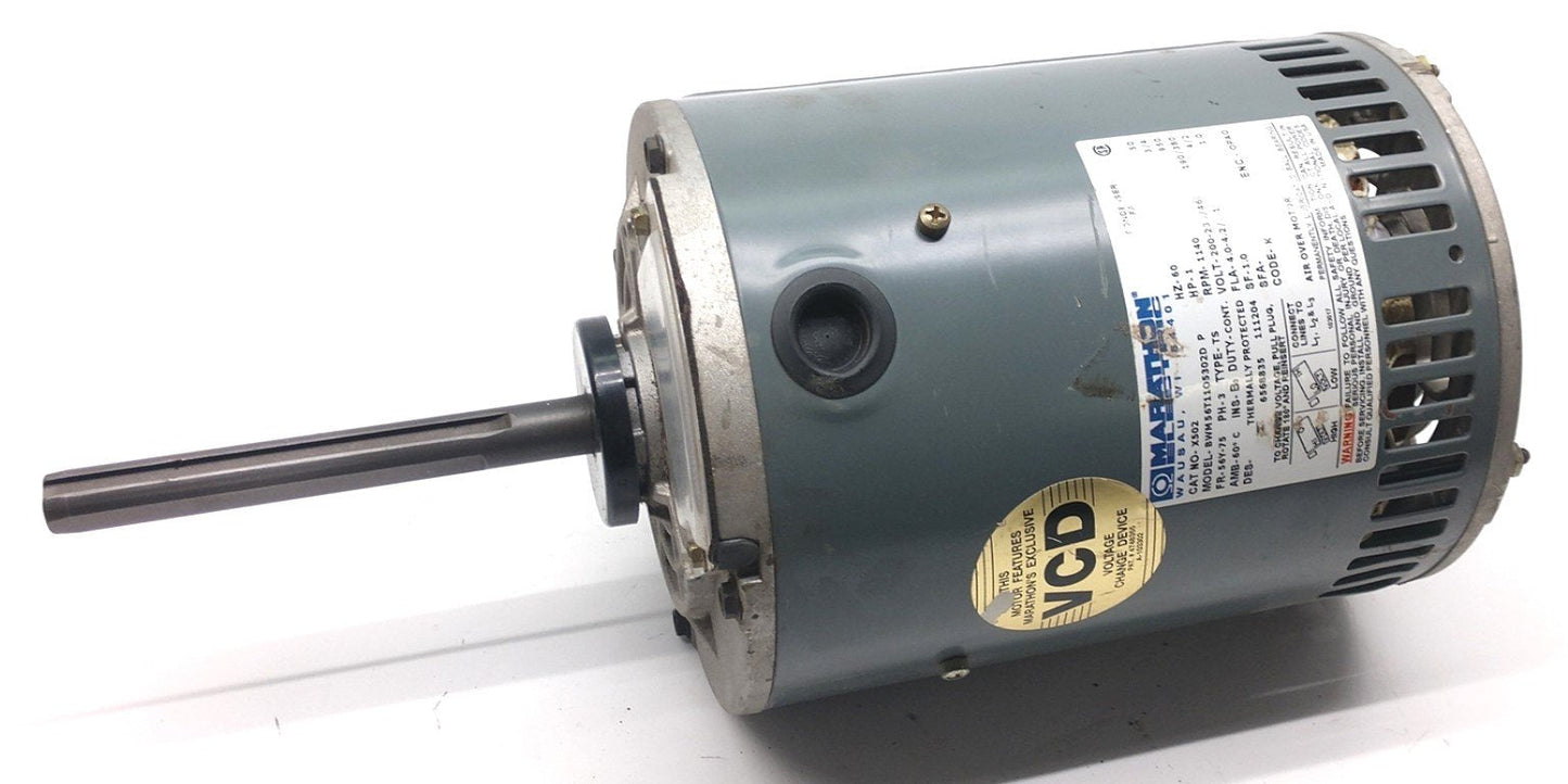 Used Marathon X502 Condenser Fan, 3PH, 1HP, Max Volt: 200-230/460 Frequency: 60/50Hz