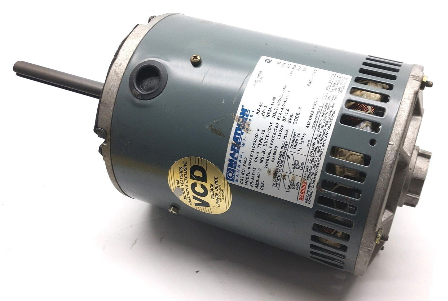 Used Marathon X502 Condenser Fan, 3PH, 1HP, Max Volt: 200-230/460 Frequency: 60/50Hz