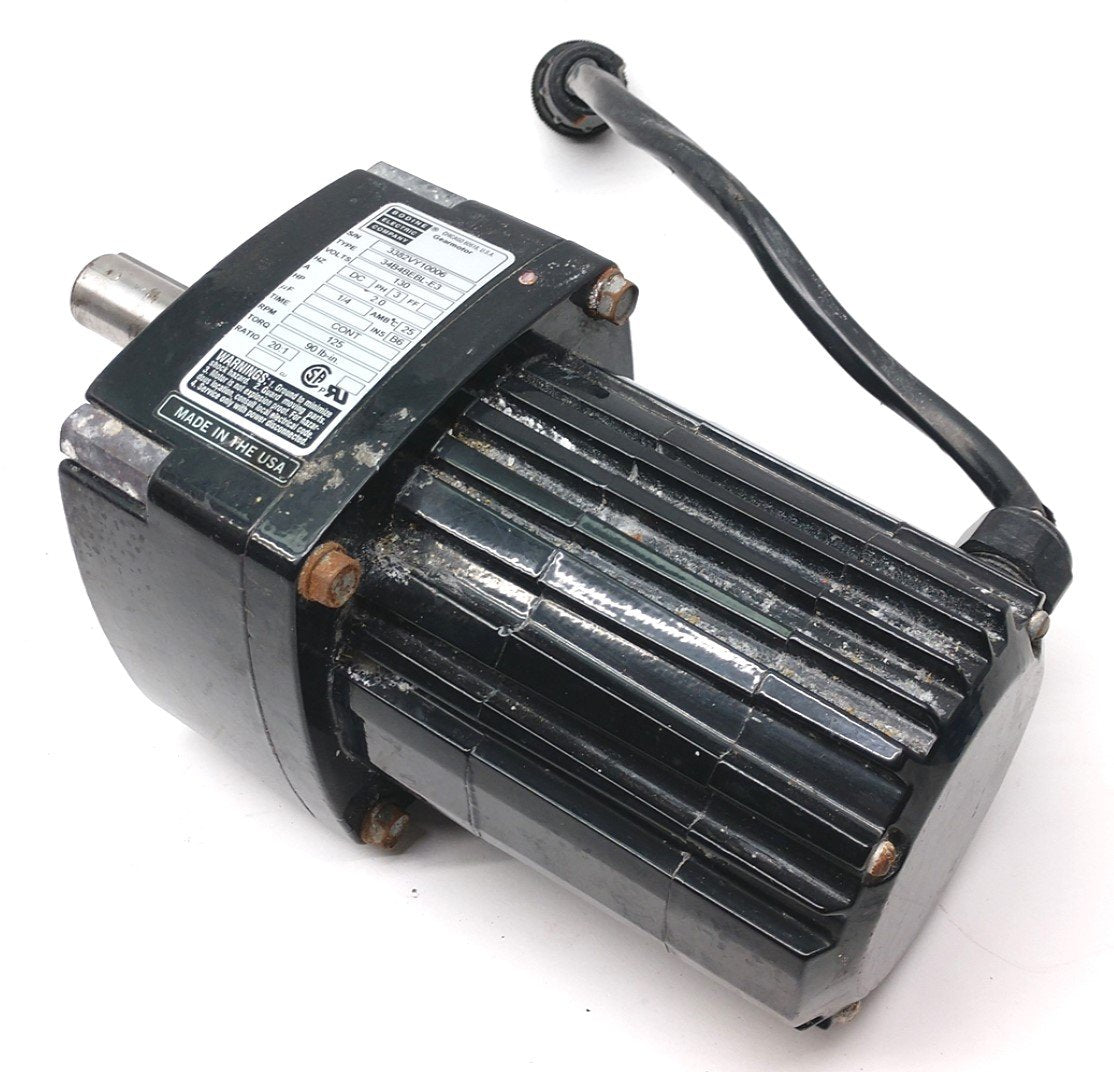 Used Bodine 34B4BEBL-E3 Gearmotor 20:1, 130VDC, 90 lb-in, 2A, 3 Phrase, 1/4HP, 125RPM