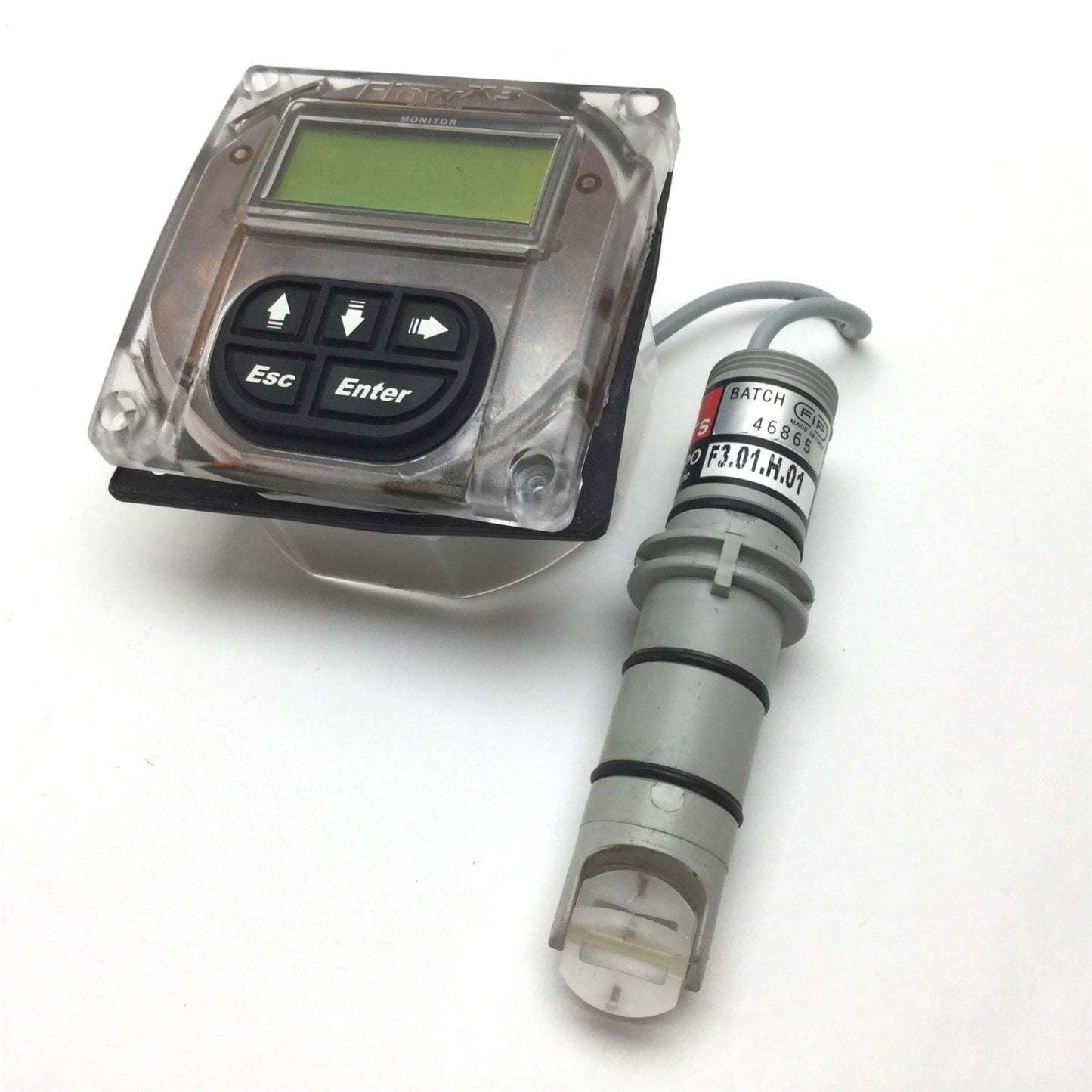 Used FLS F3.01.H.01 Flow Sensor With F9.01 Flow Monitor, 12-24VDC