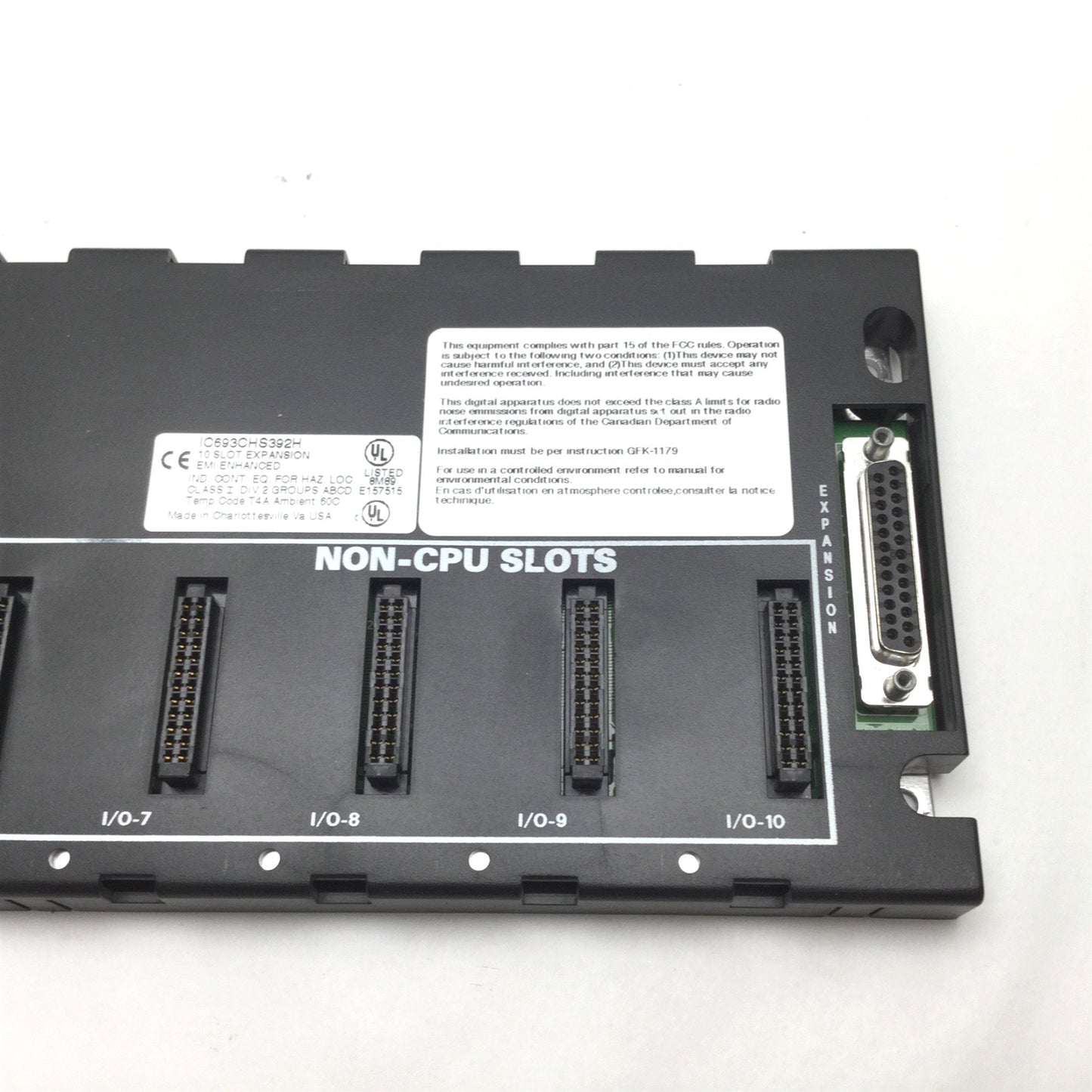 Used GE Fanuc IC693CHS392H Base, 10-Slot Expansion, Series 90-30 PLC Rack, EMI