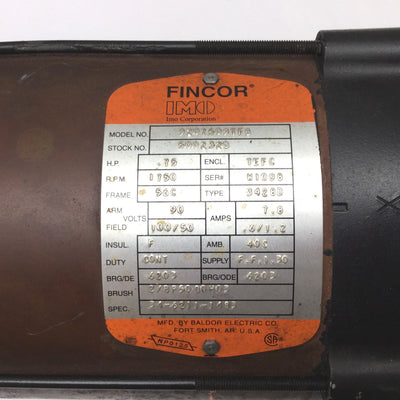 Used Fincor 9207509TFB DC Motor, Frame: 56C, 3/4HP, Shaft: 5/8", 90VDC *Rust*