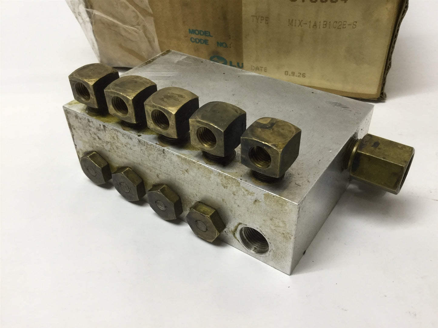 Used Mazak G77LA000380 Lube Mixing Valve Block CNC Machine Part (.01,.03,.05,.2,.2,)