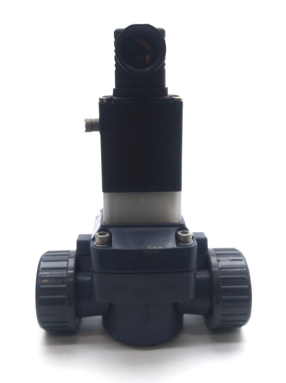 Used Burkert 42008 Solenoid Diaphragm Valve, 2-Way, NC, 7-85PSI, 1" True Union, 24VDC