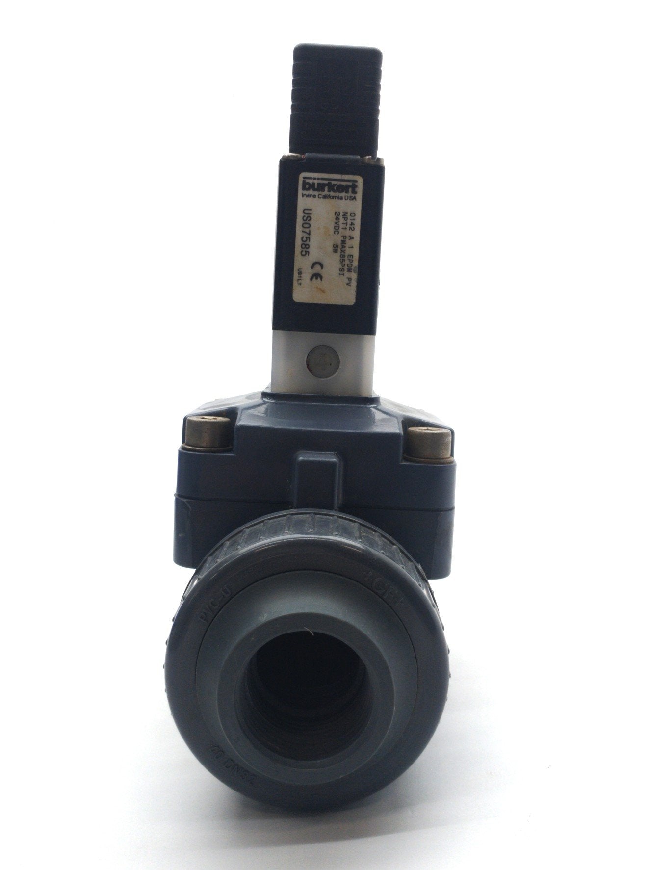 Used Burkert US07585 Solenoid Diaphragm Valve, 2-Way, NC/NO, 7-87PSI, 1"NPT , 24VDC
