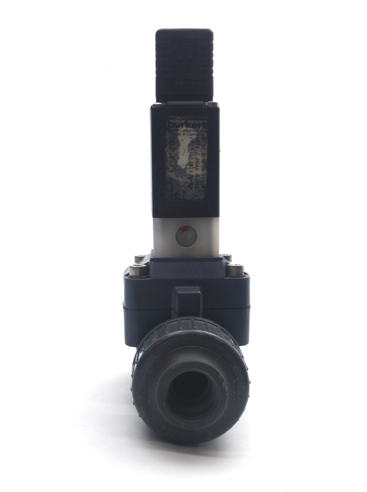 Used Burkert 454573 Solenoid Diaphragm Valve, 2-Way, NC/NO, 7-87PSI, 1/2"NPT, 24VDC