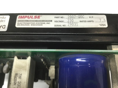Used Magnetek 2007-QOC Impulse Quantum Open Crane Control Drive VFD 230VAC 3PH, 7.5A
