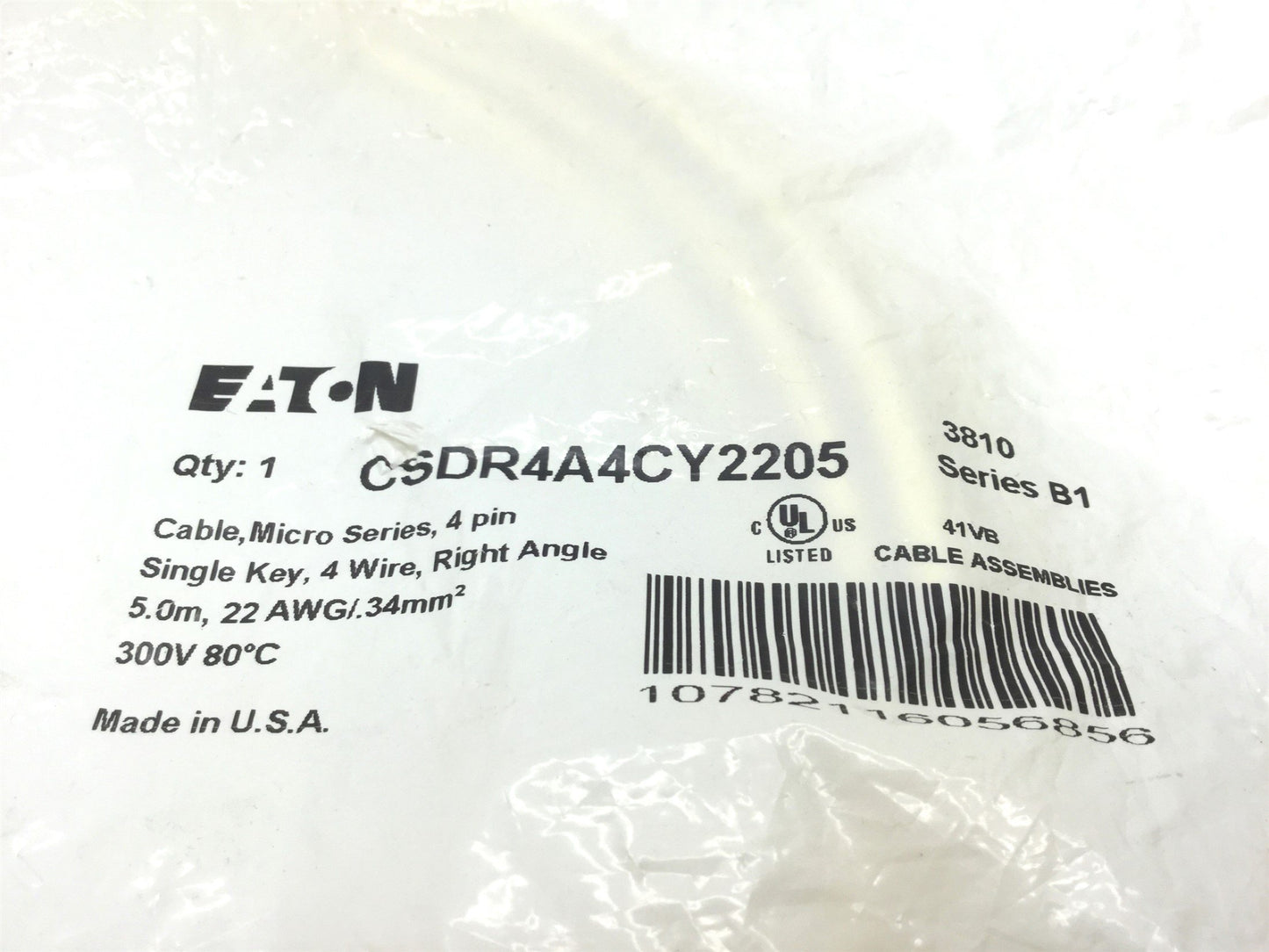 New Eaton SDR4A4CY2205 Micro Series Cable, 4-Pin Right Angle 5mm 22AWG 300V 80°C