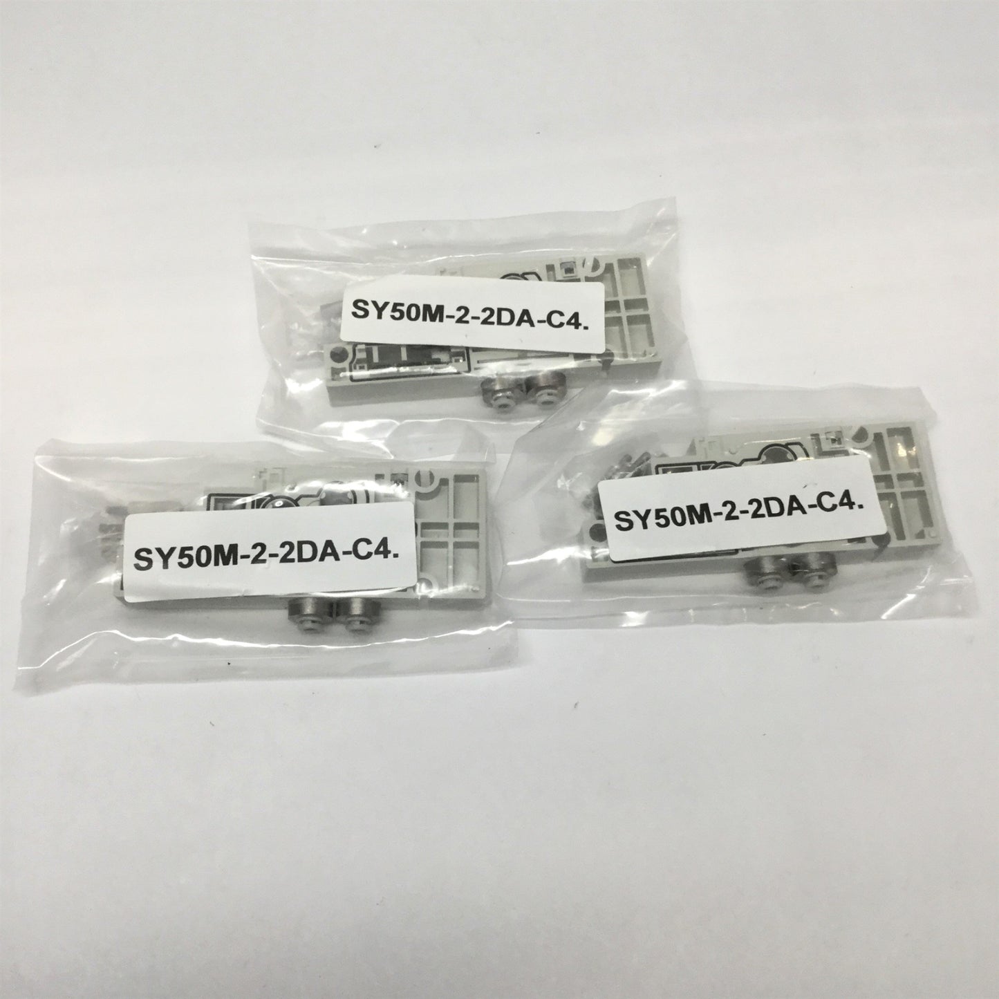 New Lot of 3 SMC SY50M-2-2DA-C4 Manifold Block Assembly, Bottom Ported, 4mm Tube