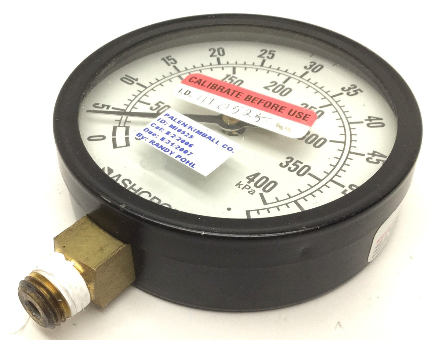 Used Ashcroft 405-06 Pressure Gauge, Face: 3-5/8", 0-60psi (0-400kPa), 1/4"NPT