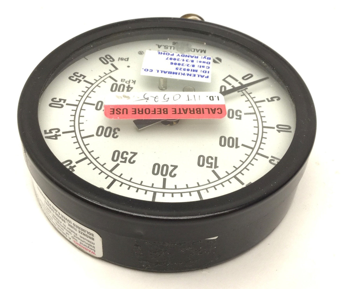 Used Ashcroft 405-06 Pressure Gauge, Face: 3-5/8", 0-60psi (0-400kPa), 1/4"NPT