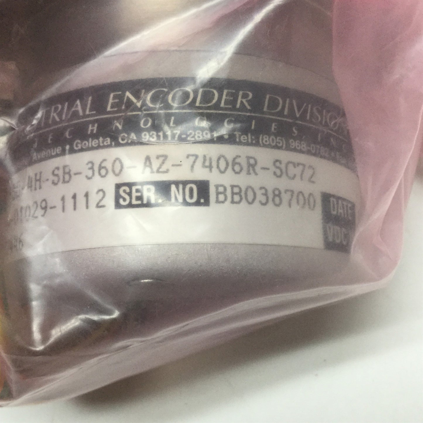 New BEI E25BB-4H-SB-360-AZ-7406R-SC72 Incremental Optical Encoder 360cycle/rev